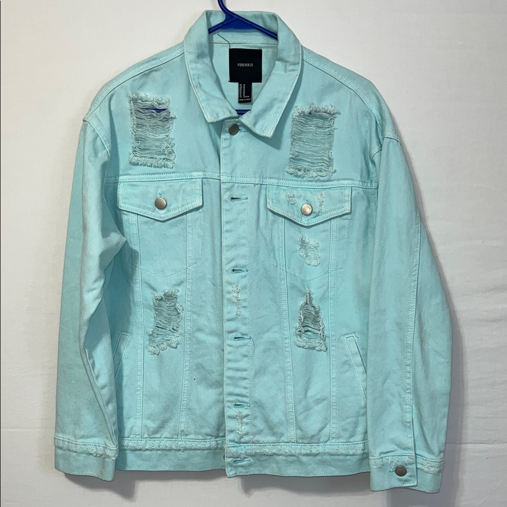 Light Blue Distressed Jean Jacket Runs BIG Forever 21